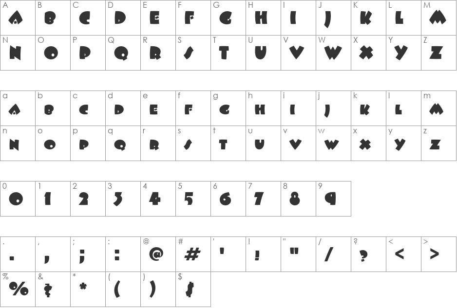 Beesknees ITC font character map preview