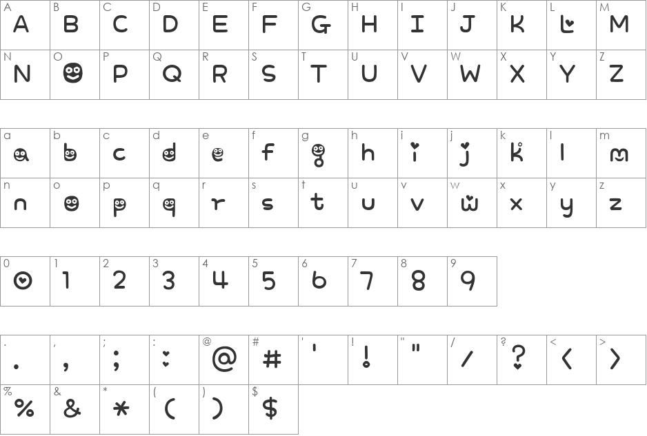 Sweet Smile font character map preview