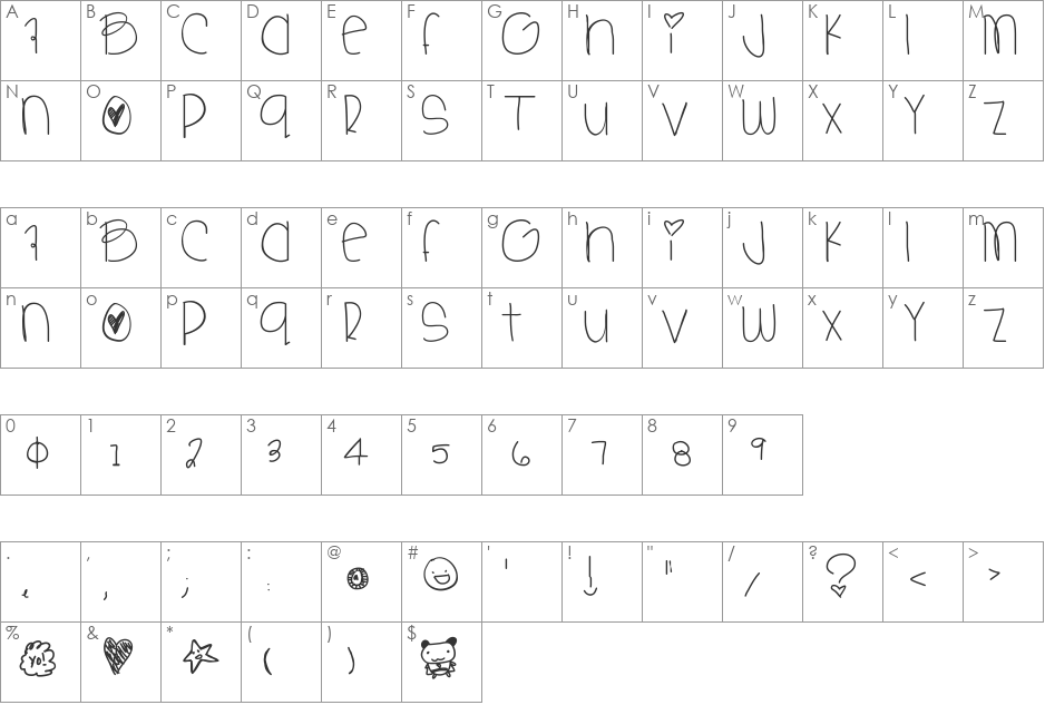 SweetBabe font character map preview
