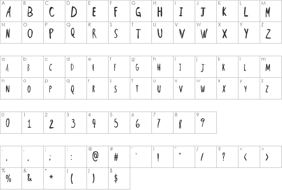 SweetDarkness font character map preview