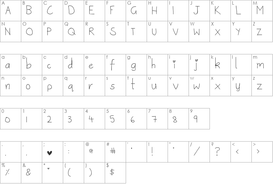 Sweetie Pie font character map preview