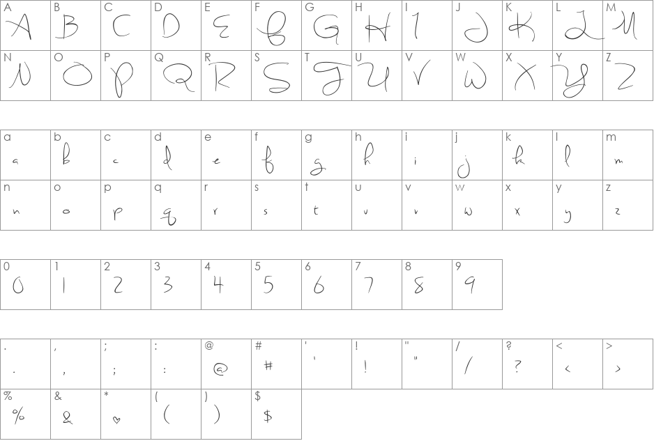 Sweetly Broken font character map preview