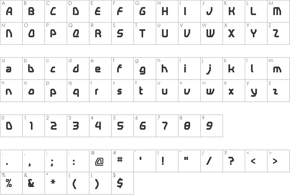 Swerve font character map preview