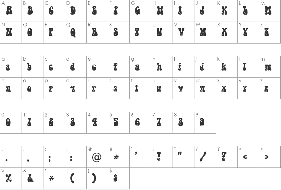 Swimstart Becker font character map preview