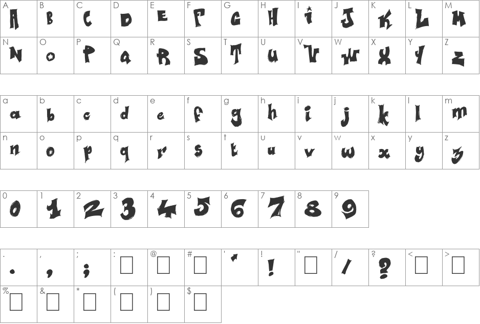 Swingg font character map preview