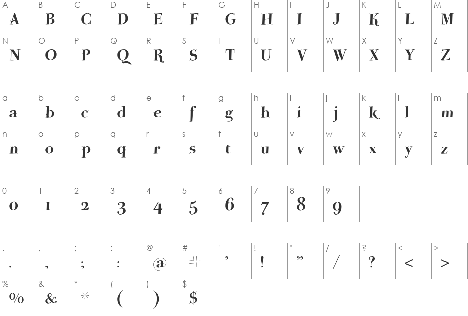 SwingingPetidoni font character map preview