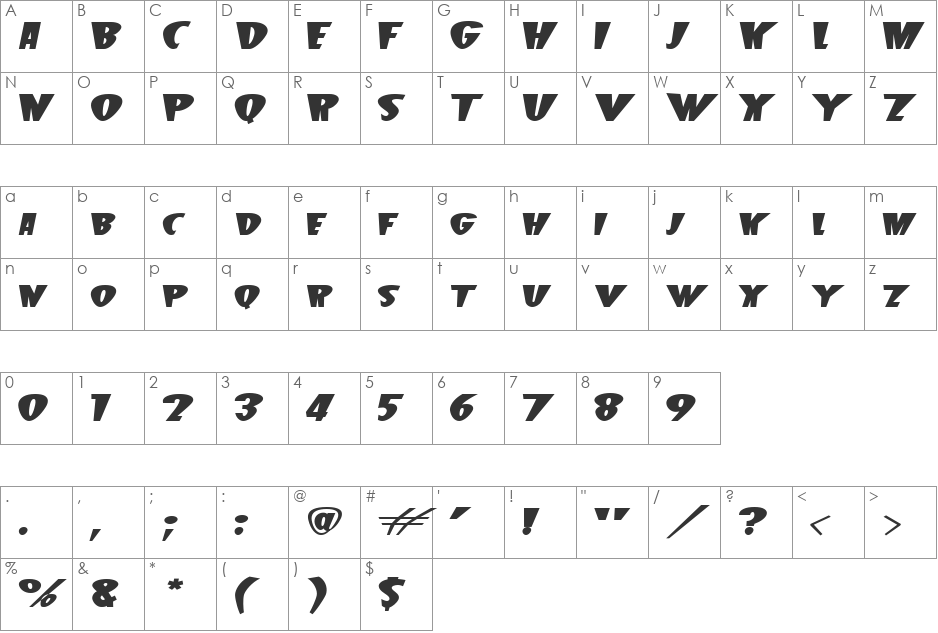 BeetleJ font character map preview