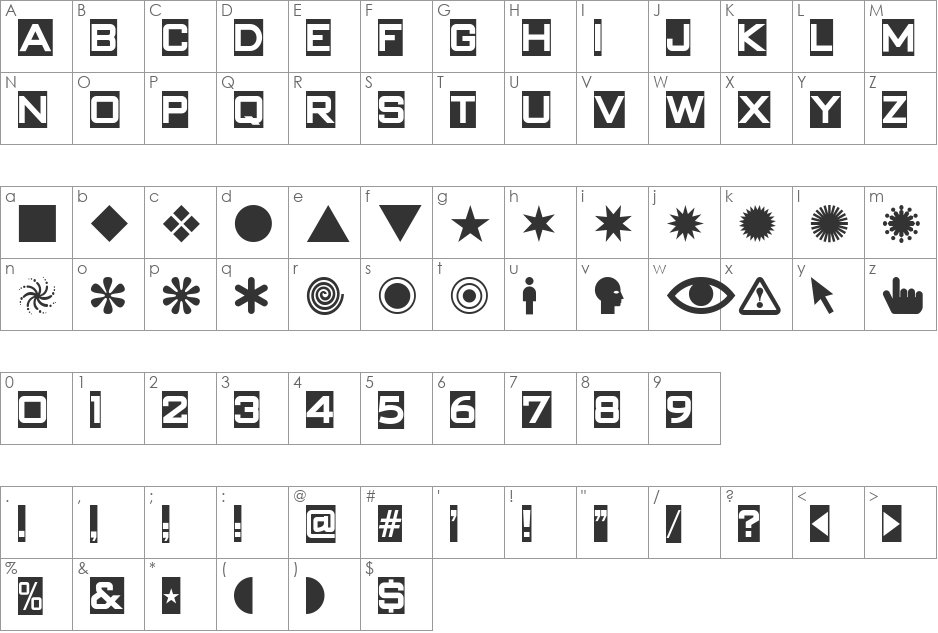 Swish Buttons NF font character map preview