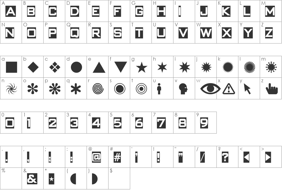 SwishButtons font character map preview