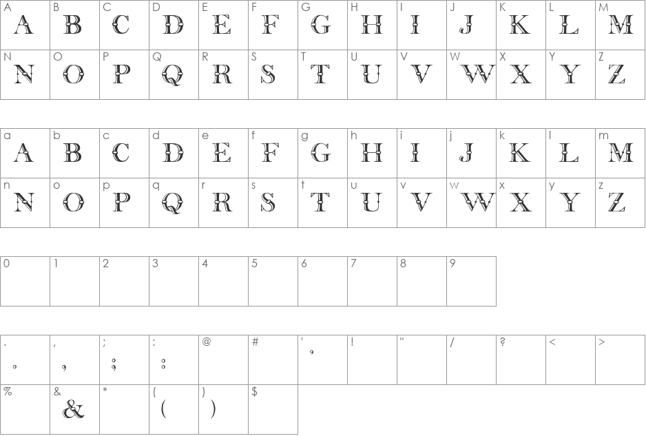 Beffle font character map preview