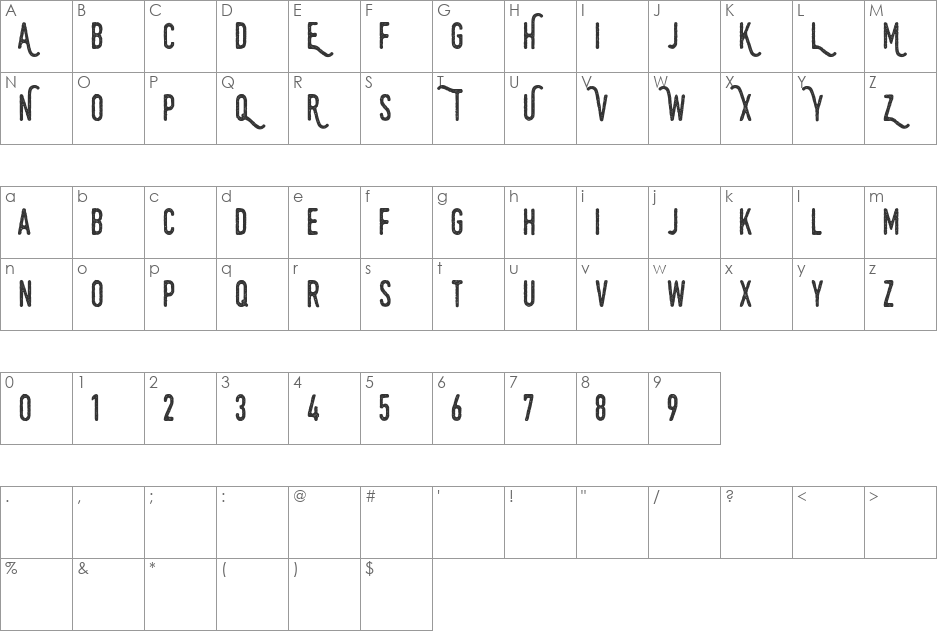 Swistblnk Monthoers font character map preview