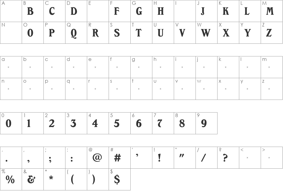 SycamoreBold font character map preview