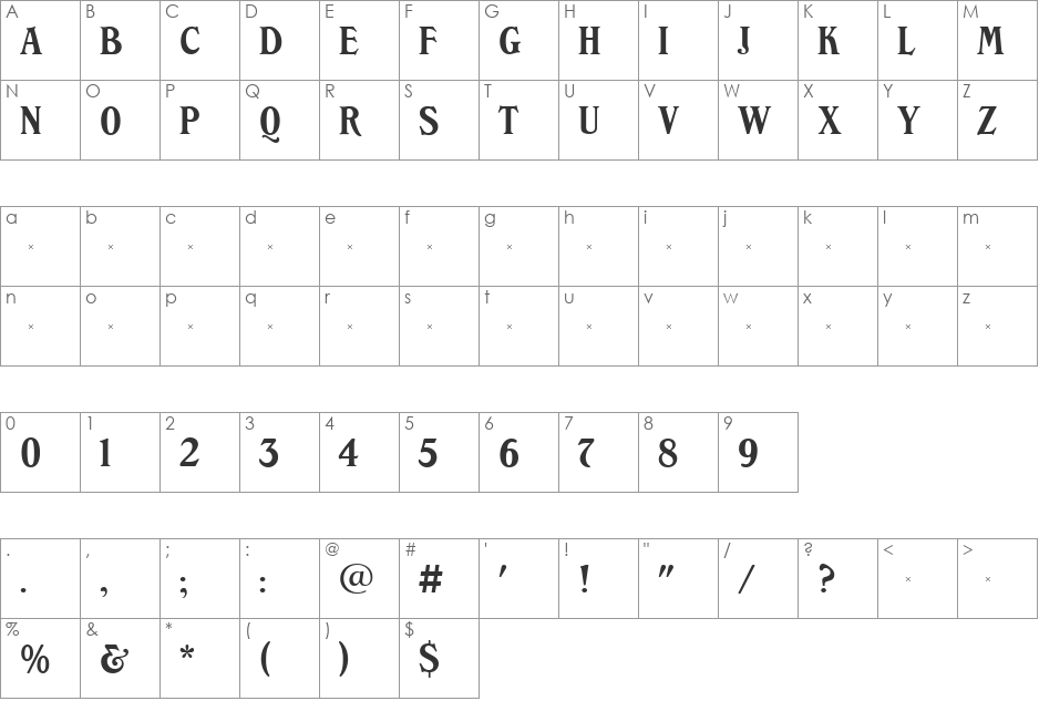 SycamoreLight font character map preview