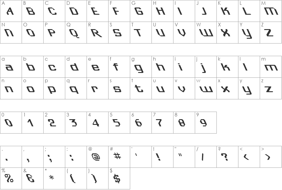 Sydneys Left font character map preview