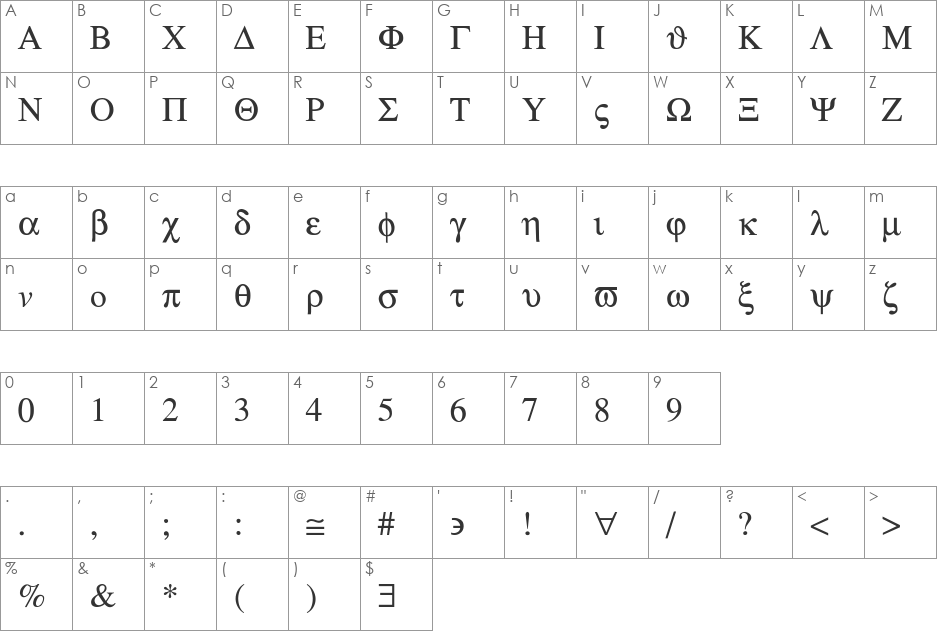 symbol-Light font character map preview