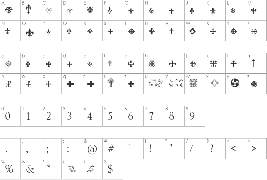 SymbolCrucifix font character map preview
