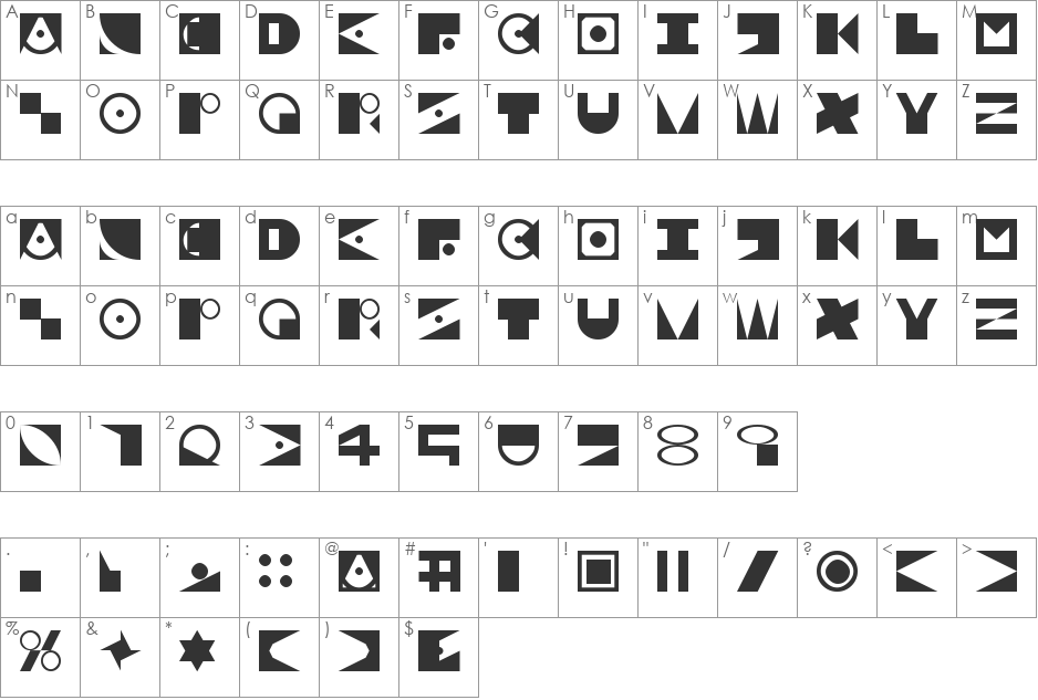 Symbolism font character map preview
