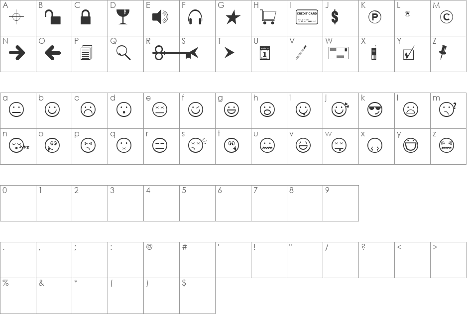 Symbologica JL font character map preview