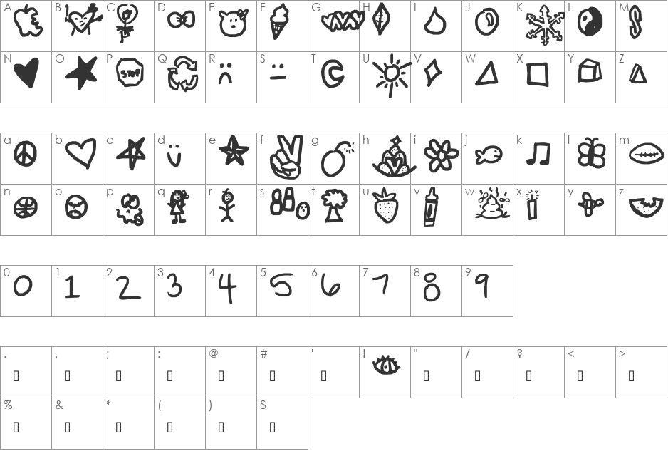 symbols rock font character map preview