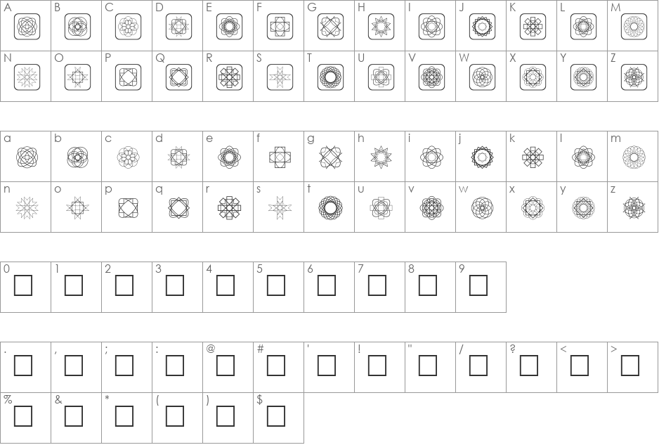 Symmetric Things font character map preview