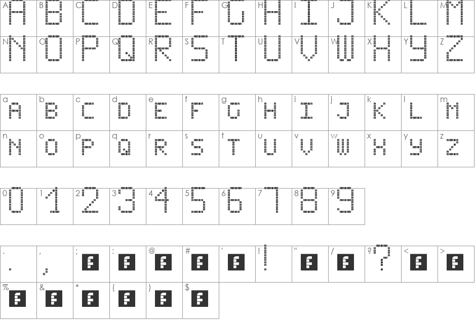 Begin from A font character map preview