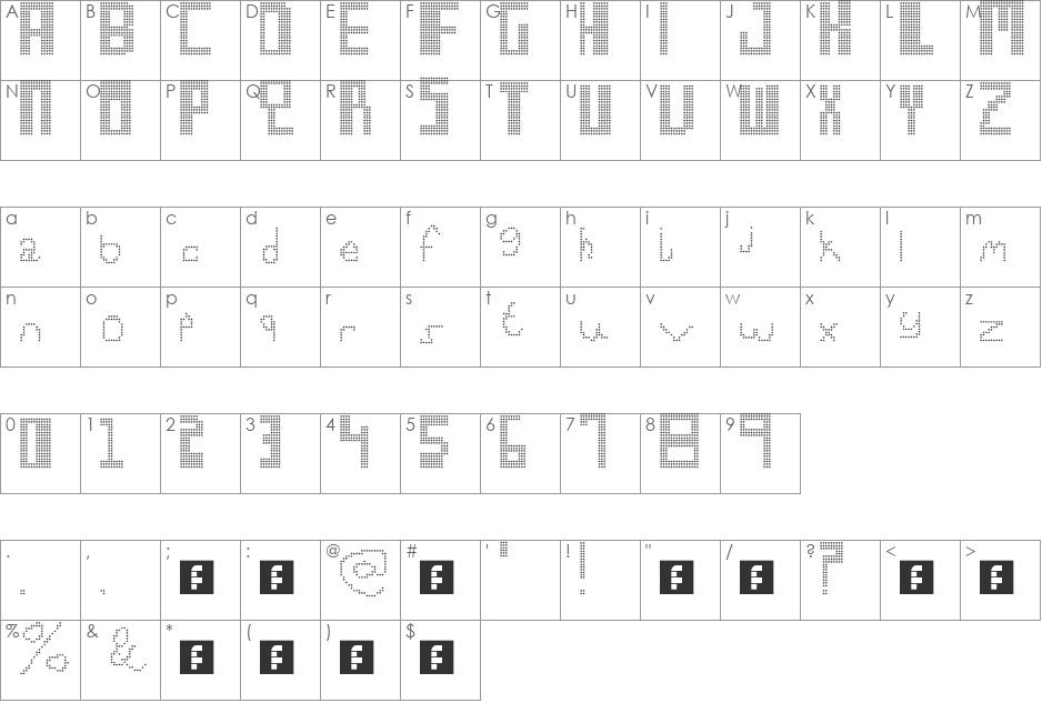 Syntax Zazz font character map preview
