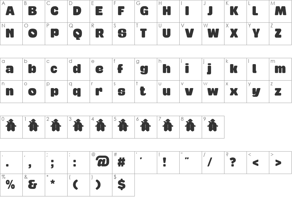 Tabardo font character map preview