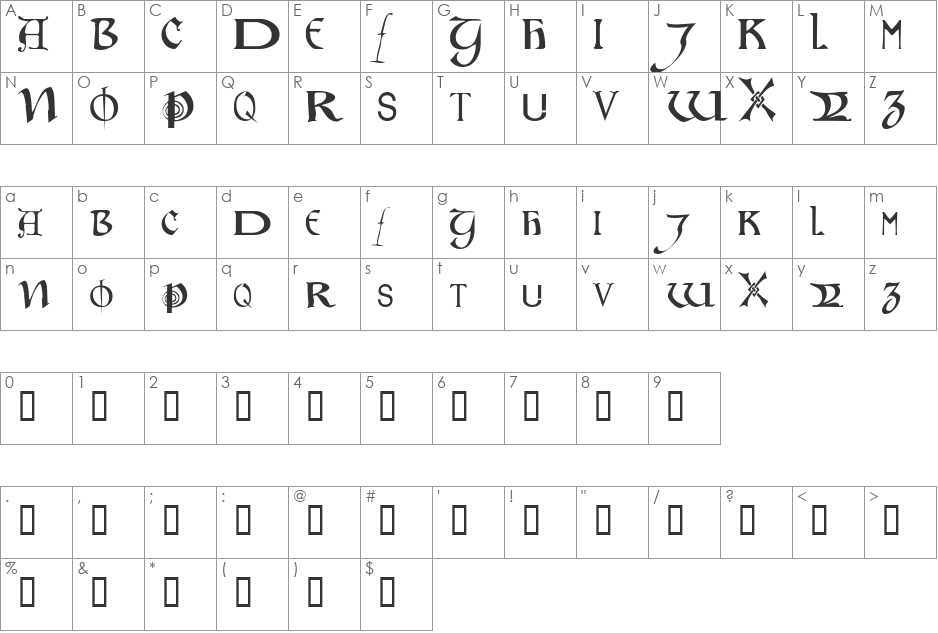 TabaroSCapsSSK font character map preview