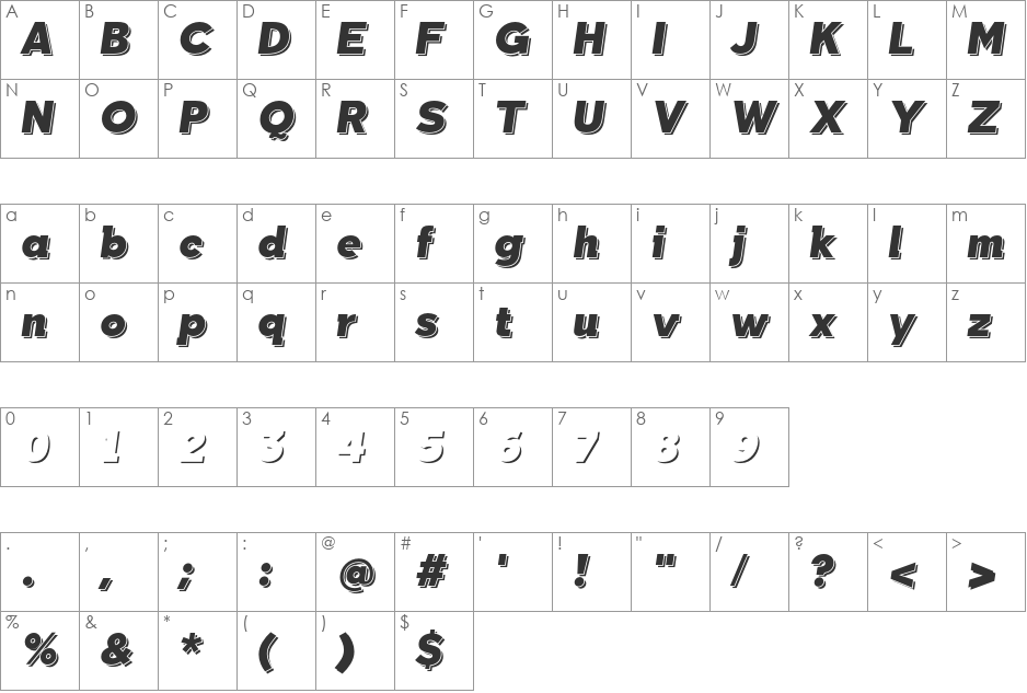 Tabarra font character map preview
