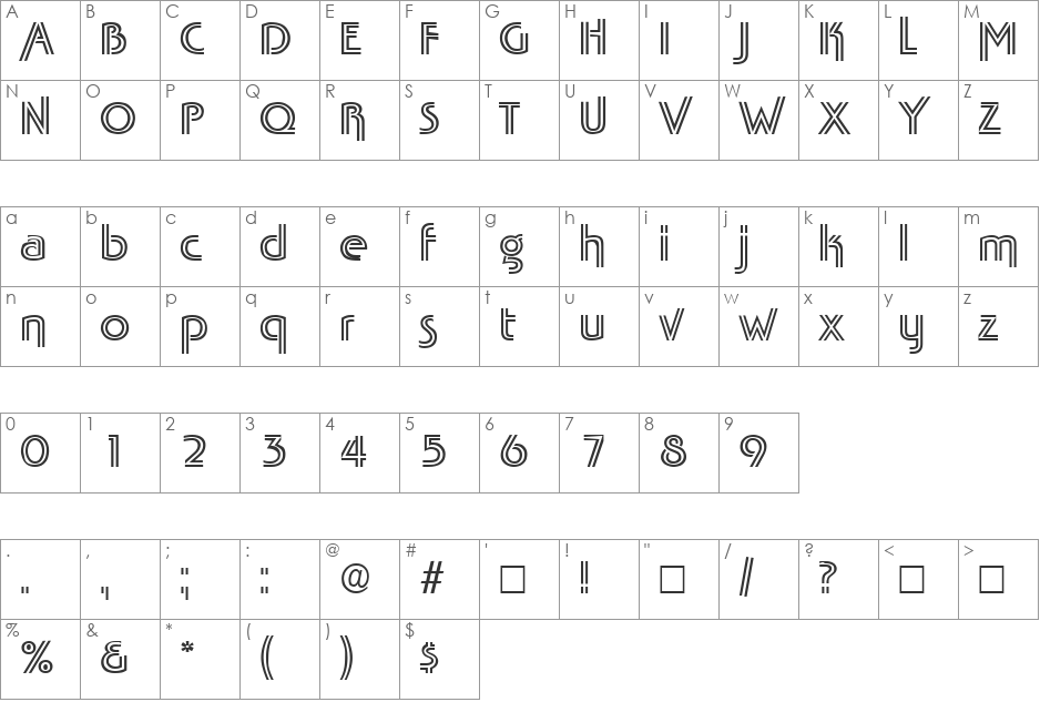 TabascoTwin font character map preview