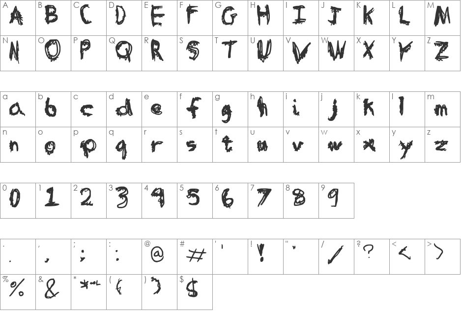 Table in a Bear Suit font character map preview