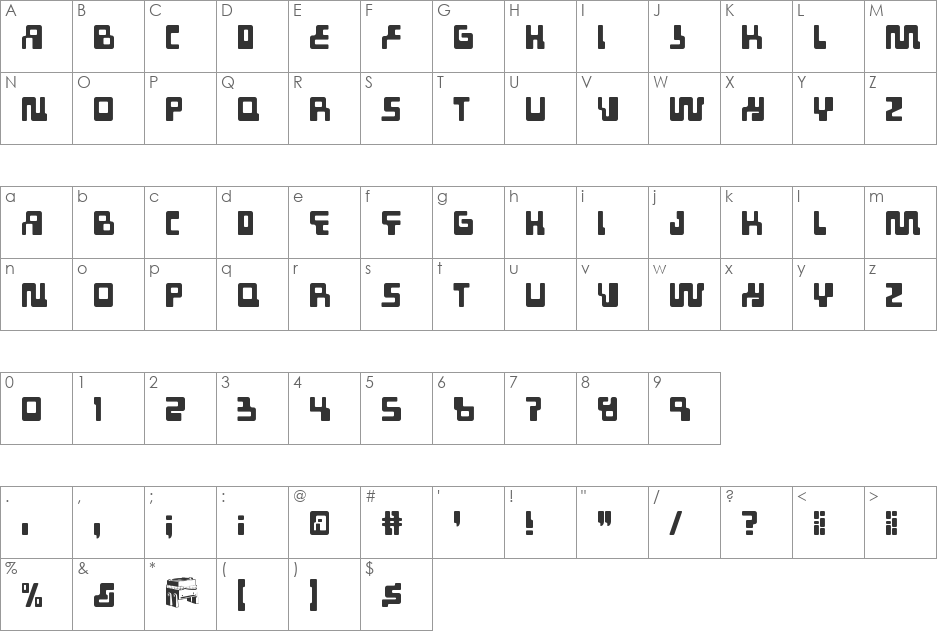 Tabletron font character map preview