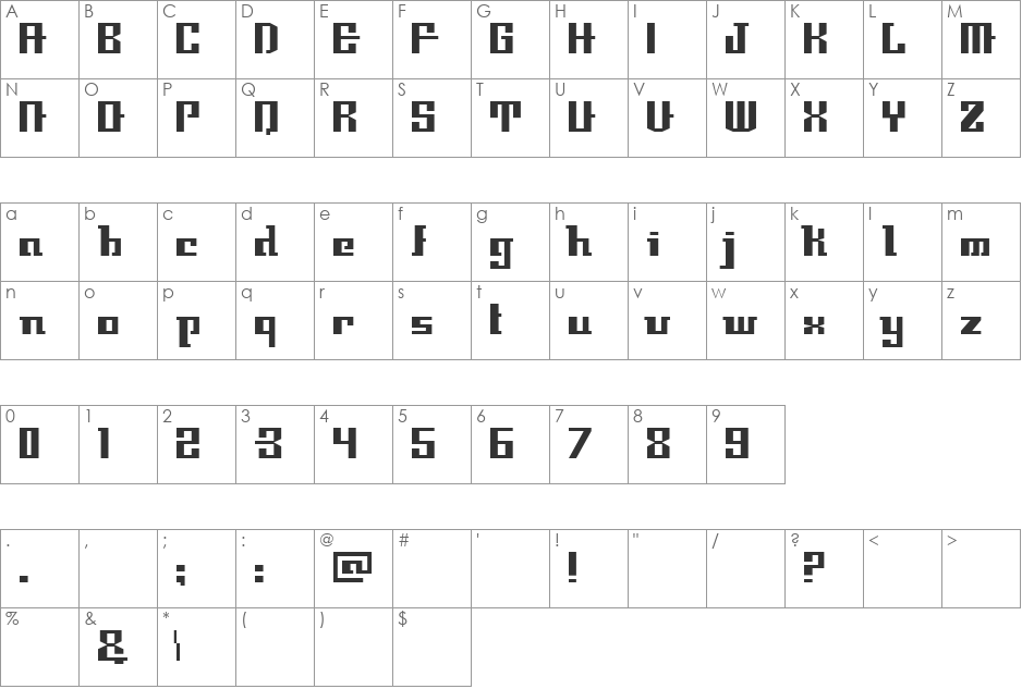 Tabon font character map preview