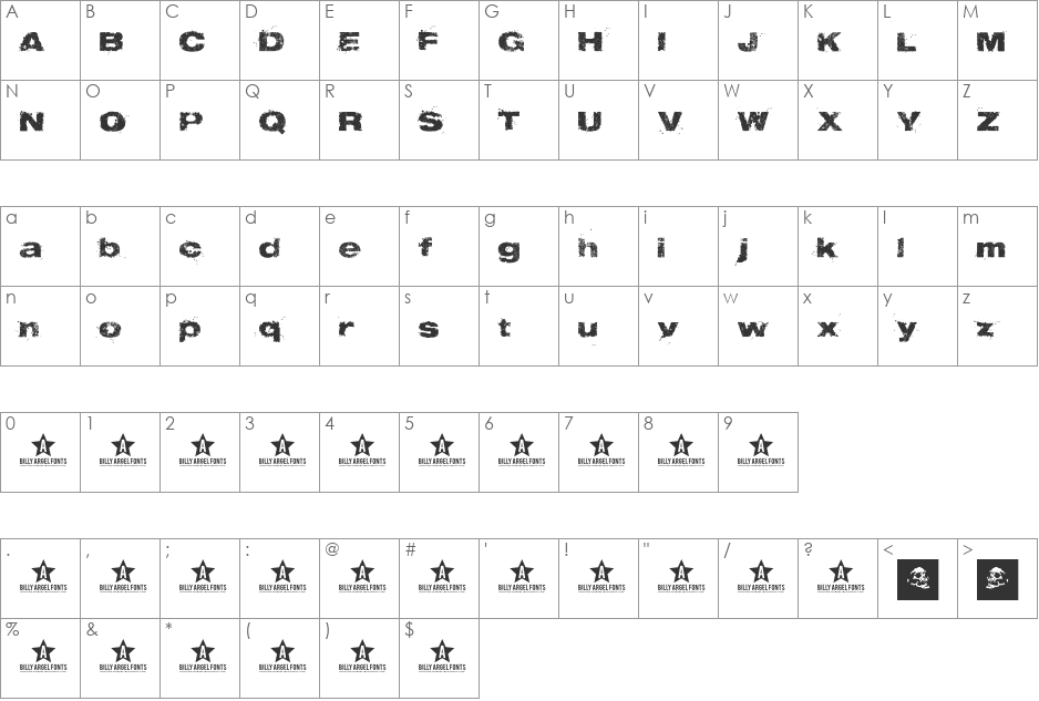 TABU font character map preview