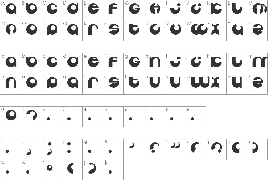Tabun font character map preview