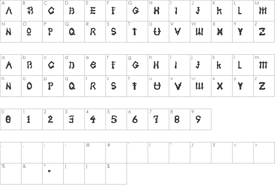 Tachi font character map preview
