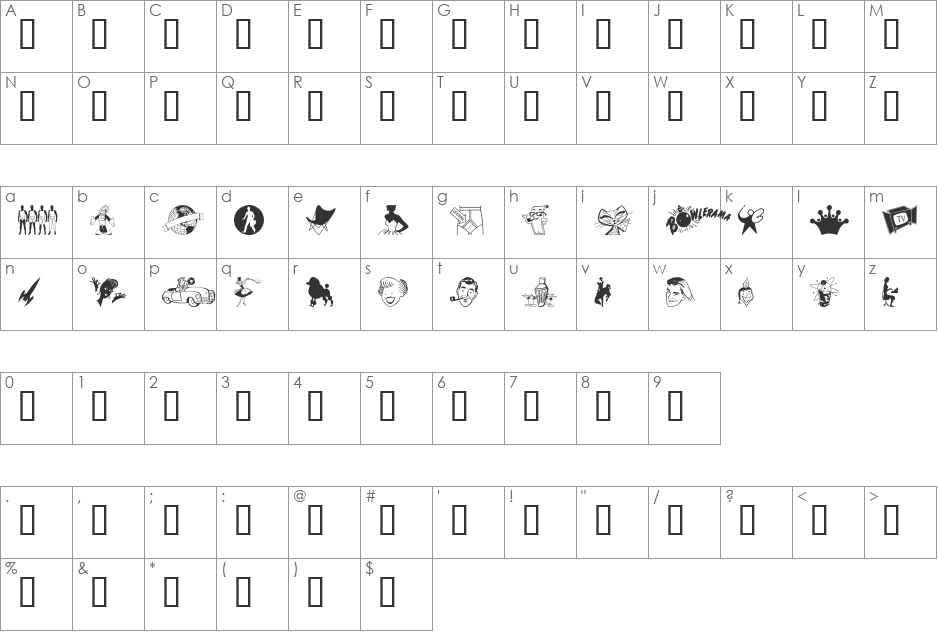 TackODing font character map preview