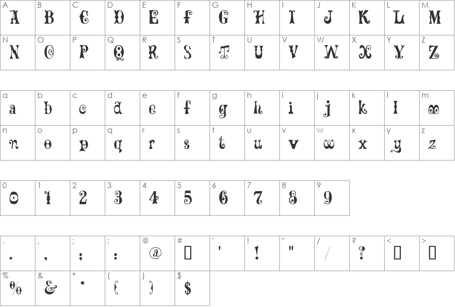 TaDaaSSK font character map preview