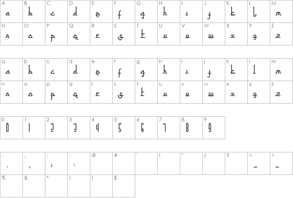 Tafakur font character map preview