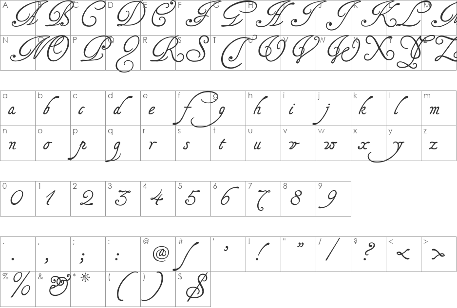 Tagettes font character map preview
