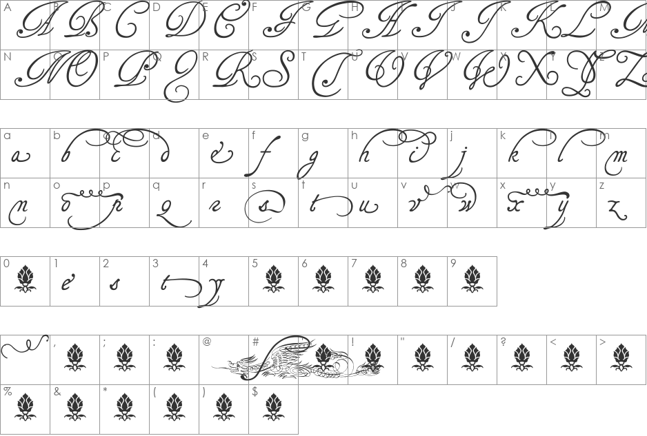 TagettesPlus font character map preview