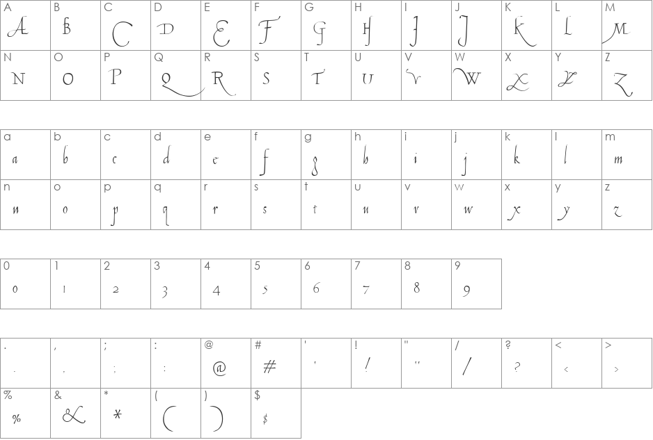 Tagliente font character map preview