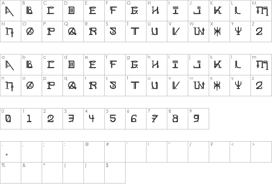 Tahalm font character map preview