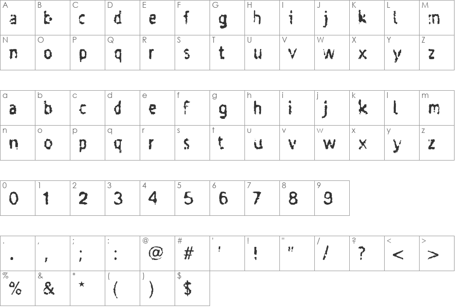 Taigatrust font character map preview