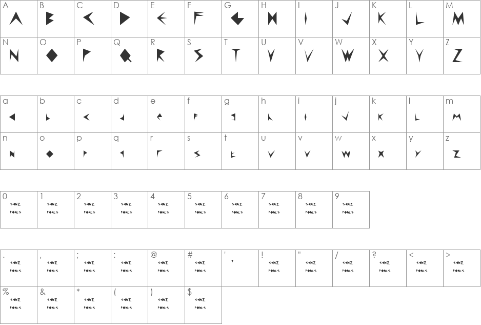 Tajam font character map preview