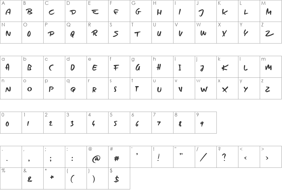 Take it Easy font character map preview