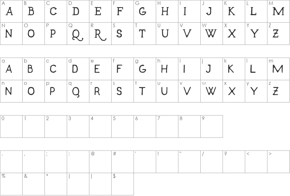 Talisman Free font character map preview