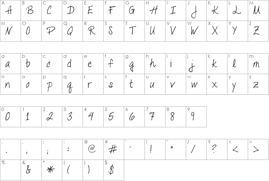 Talking to the Moon font character map preview