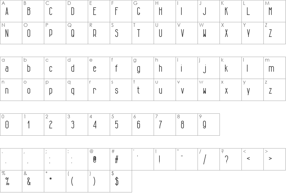 Tall & Lean font character map preview