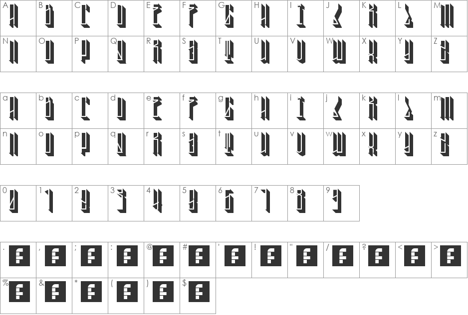 Tall Boy 3D font character map preview